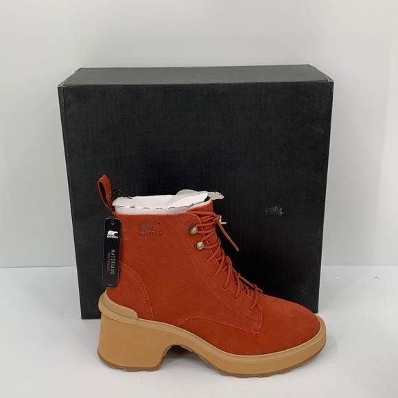 Sorel Hi-line lug boots suede leather waterproof chunky platform shoe red new 9 - Picture 1 of 6